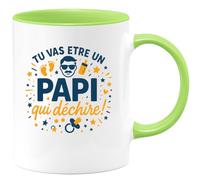 quotedazur - Mugtu vas être un papi qui déchire ! - Tasse Cadeau Annonce grossesse naissance futur papy Homme - Vert/Céramique