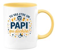 quotedazur - Mugtu vas être un papi qui déchire ! - Tasse Cadeau Annonce grossesse naissance futur papy Homme - Jaune/Céramique
