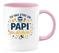 quotedazur - Mugtu vas être un papi qui déchire ! - Tasse Cadeau Annonce grossesse naissance futur papy Homme - Rose/Céramique