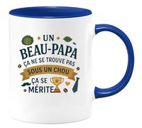 quotedazur - MugUn Beau-Papa ça ne se trouve pas sous un chou, ça se mérite - Tasse Cadeau Beau-Papa Homme - Bleu/Céramique