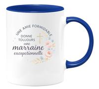 quotedazur - Mugune amie formidable donne toujours une marraine exceptionnelle - Tasse Cadeau Baptême Demande Future Marraine Femme - Bleu/Céramique
