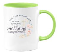 quotedazur - Mugune amie formidable donne toujours une marraine exceptionnelle - Tasse Cadeau Baptême Demande Future Marraine Femme - Vert/Céramique