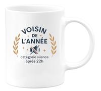 quotedazur - MugVoisin de l'année, catégorie silence après 22h - Tasse Cadeau Voisin Homme - Blanc/Céramique