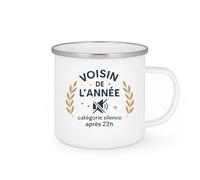 quotedazur - MugVoisin de l'année, catégorie silence après 22h - Tasse Cadeau Voisin Homme - Blanc/Emaillé