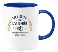 quotedazur - MugVoisin de l'année, catégorie silence après 22h - Tasse Cadeau Voisin Homme - Bleu/Céramique