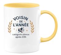 quotedazur - MugVoisin de l'année, catégorie silence après 22h - Tasse Cadeau Voisin Homme - Jaune/Céramique