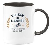 quotedazur - MugVoisin de l'année, catégorie silence après 22h - Tasse Cadeau Voisin Homme - Noir/Céramique