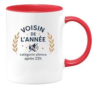 quotedazur - MugVoisin de l'année, catégorie silence après 22h - Tasse Cadeau Voisin Homme - Rouge/Céramique