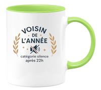 quotedazur - MugVoisin de l'année, catégorie silence après 22h - Tasse Cadeau Voisin Homme - Vert/Céramique