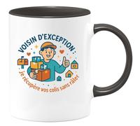 quotedazur - MugVoisin d'exception : je récupère vos colis sans râler - Tasse Cadeau Voisin Homme - Noir/Céramique