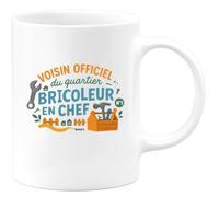 quotedazur - MugVoisin officiel du quartier, bricoleur en chef - Tasse Cadeau Voisin Homme - Blanc/Céramique
