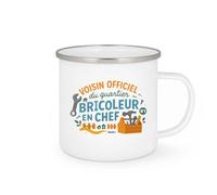 quotedazur - MugVoisin officiel du quartier, bricoleur en chef - Tasse Cadeau Voisin Homme - Blanc/Emaillé