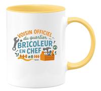 quotedazur - MugVoisin officiel du quartier, bricoleur en chef - Tasse Cadeau Voisin Homme - Jaune/Céramique