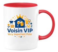 quotedazur - MugVoisin VIP : Very Important Pote - Tasse Cadeau Voisin Homme - Rouge/Céramique