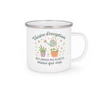 quotedazur - MugVoisine d'exception qui arrose mes plantes mieux que moi - Tasse Cadeau Voisine Femme - Blanc/Emaillé
