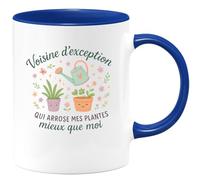 quotedazur - MugVoisine d'exception qui arrose mes plantes mieux que moi - Tasse Cadeau Voisine Femme - Bleu/Céramique
