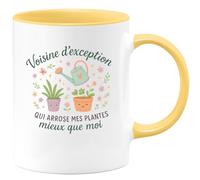 quotedazur - MugVoisine d'exception qui arrose mes plantes mieux que moi - Tasse Cadeau Voisine Femme - Jaune/Céramique