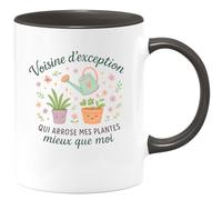quotedazur - MugVoisine d'exception qui arrose mes plantes mieux que moi - Tasse Cadeau Voisine Femme - Noir/Céramique