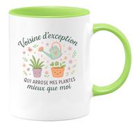 quotedazur - MugVoisine d'exception qui arrose mes plantes mieux que moi - Tasse Cadeau Voisine Femme - Vert/Céramique