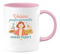 quotedazur - MugVoisine professionnelle niveau expert - Tasse Cadeau Voisine Femme - Rose/Céramique