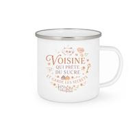 quotedazur - MugVoisine qui prête du sucre et garde les secrets - Tasse Cadeau Voisine Femme - Blanc/Emaillé