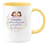 quotedazur - MugVoisine tellement géniale qu'on devrait la cloner - Tasse Cadeau Voisine Femme - Jaune/Céramique