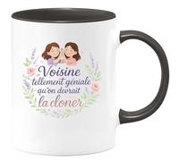 quotedazur - MugVoisine tellement géniale qu'on devrait la cloner - Tasse Cadeau Voisine Femme - Noir/Céramique