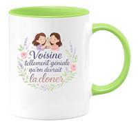 quotedazur - MugVoisine tellement géniale qu'on devrait la cloner - Tasse Cadeau Voisine Femme - Vert/Céramique