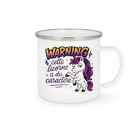 quotedazur - MugWarning : cette licorne a du caractère - Tasse Cadeau Licorne Humour Femme - Blanc/Emaillé