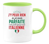 quotedazur Prénom Homme Mug Personnalisé Humour J'Y Peux Rien, Si Je Suis Parfaite, C'Est Juste Que Italienne Cadeau Idéal Pour Femme Belle Tasse Originale - Vert/Céramique