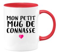 quotedazur - Tasse Mon Petit Mug De Connasse Humour a Cafe Cadeau Rigolo Original Humoristique Fun à Message Pour Femme Idée Amie Marraine Tata Maman Mamie Rouge/Céramique