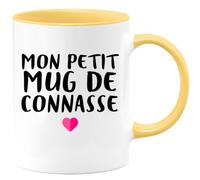 quotedazur - Tasse Mon Petit Mug De Connasse Humour a Cafe Cadeau Rigolo Original Humoristique Fun à Message Pour Femme Idée Amie Marraine Tata Maman Mamie Jaune/Céramique