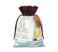 Quotes Let Your Dreams Set Sail Print Christmas Candy Bags,Holiday Party Color-Blocked Drawstring Bags,Drawstring Snack Bags