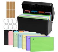 QUOTRE Boîte à Cartes, D'apprentissage, Noire, Avec 300 Cartes, 12,7 X 8,8 Cm, 12,7 X 7,6 Cm, 6 Anneaux, 5 Cartes De Séparation, 6 Autocollants Pour Les Déplacements, L'apprentissage, Les Notes, Les