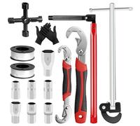 QUOTRE Jeu de Clé pour Robinet d'Évier 15 Pièces Cle Mixte Multifonctionnel Réglable Outil de Clé Universelle pour Robinet Clé Triangle pour Salle de Bain Cuisine Plomberie Réparer