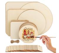QUOTRE Lot de 55 plaques en bois non finies pour travaux manuels, disques en bois non verni de différentes formes, décoration pour travaux manuels, pyrogravure, écriture, Noël, ornements