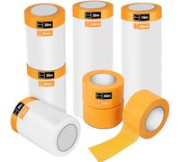 QUOTRE Lot de 8 films de masquage avec ruban adhésif, film de masquage transparent, bache protection peinture, bache peinture, ruban masquage, idéal pour fenêtres, portes et interrupteurs