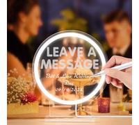 QUOXO Panneau de Bureau en néon Leave A Message avec Alimentation USB 5V, Livre d'or Audio Panneau de Table en néon pour Mariage, fête, réception et bienvenuen (Blanc Transparent)