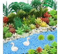 QUOZUO Lot de 82 mini plantes miniatures arbres train paysage forêt tropicale fée accessoires modèle chemin de fer rivière petite pierre artificielle mini plantes parc jardin architecture bâtiment