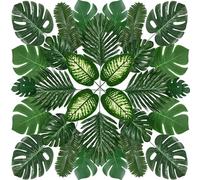 QUOZUO Tropical Luau Party Décoration Fournitures, 98 pièces 8 Genres Monstera Tropicales, Feuilles De Palmier Artificielle avec Tige pour Articles de Fête Hawaïenne Luau