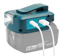 Quperr Adp05 Adaptateur convertisseur de lampe de travail pour Makita 14,4 V et 18 V Batterie avec une paire d'interface de chargeur de téléphone USB avec port CC sans fil (adaptateur uniquement)