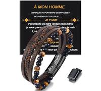 Qupuce Idee Cadeau Homme Bracelet Personnalisé D'Infini En Cuir Tressé Marron Lettrage Je T'Aime, Anniversaire Homme Cadeau Mari Copain Couple Papa Grand Pere Saint Valentin Fete Des Peres Noel