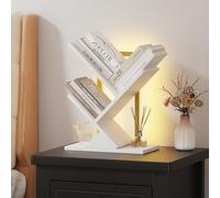 Qupui Bibliothèque en forme d'arbre avec lumières LED, bibliothèque à 3 niveaux, étagère d'angle classique pour enfants, grande étagère de rangement en bois pour chambre à coucher, salon, bureau à