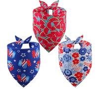 QUQULE Lot de 3 grands bandanas d'été pour chien, 6 motifs, drapeau américain, écharpe patriotique pour garçon et fille, bavoirs triangulaires réversibles américains.