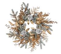 Qurygin 50×50CM Couronne Pomme Pin Noël Couronnes De Pommes De Pin Artificielles pour Porte D'entrée Couronne Décorative De Porte De Noël Couronne D’Automne avec Verdure Baies Dorées, Pin