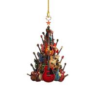 Qurygin Lot de 2 décorations de guitare pour sapin de Noël, 8 x 4 cm, décoration de Noël en bois de guitare acoustique, décoration d'instrument de musique