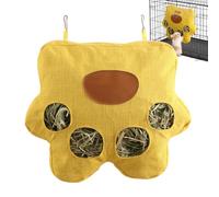 Qurygin Support à foin - Sac d'alimentation à foin à suspendre, distributeur de 4 trous pour petits animaux domestiques, lapins, chinchillas, cage d'intérieur et d'extérieur
