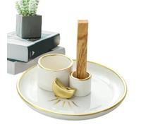 Qurygin Support de sauge pour brûler, support Palo Santo | Porte-brûleur d'encens en céramique pour bâton | Plateau collecteur de cendres décoratif, bougeoir, bol de brûlure pour sauge, décor de salle