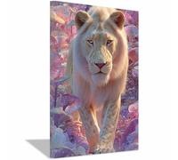 QUSAAOU Affiches Et Impressions Lion blanc dans forêt de champignons DéCoration AdaptéE Aux Salles De Bains Salon Salles à Manger Chambres Et Bureaux à Domicile(Beige)-20x30cm1 Encadrée