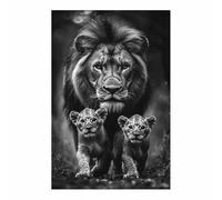 QUSAAOU Affiches Et Impressions Lion noir blanc deux lionceaux DéCoration AdaptéE Aux Salles De Bains Salon Salles à Manger Chambres Et Bureaux à Domicile(Noir)-30x45cm1 Sans cadre